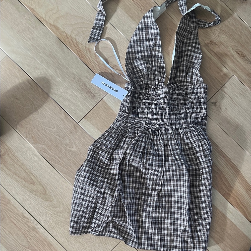 Princess Polly Juanette Halter mini dress brown check